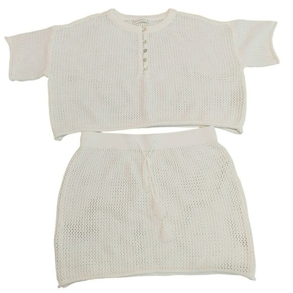 Moon & Madison Skirt Top Outfit Set Open Knit Crochet Cotton White Women Medium - Picture 3 of 14
